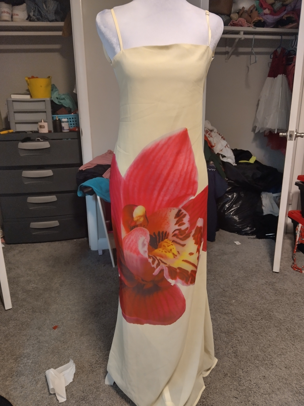 Peppermayo Pale Yellow Slip Dress with Red Floral Motif - Picture 5 of 8